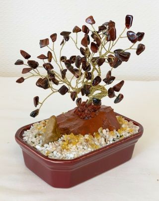Vintage Gem Tree Bonsai In Porcelain Pot Chinese Stone Jade Bonsai 7 Ins Tall