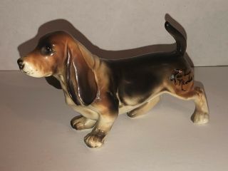 Vintage Porcelain Bassett Hound Dog Figurine Made In Japan 6.  5”