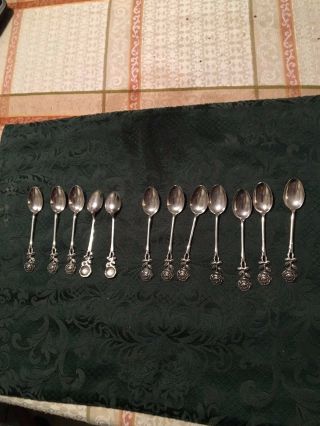 Vintage Set Of 12.  800 Silver Demitasse Spoons,  Rare