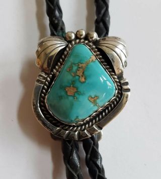 Vintage Native American Sterling Silver Turquoise Bolo Signed