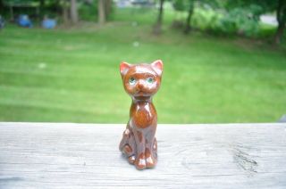 Vintage Japan Brown Kitty Cat Red Clay Ware Figure Kitten 70s