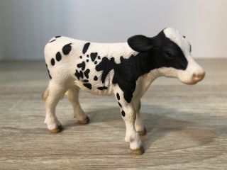 Schleich 2007 Holstein Calf Baby Cow Dairy Retired Black White Spots