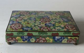 Antique Chinese Cloisonné On Brass Hinged Trinket Box 6 1/8” X 4 5/8” 1 3/8”