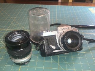 Vintage Nikomat Ft Slr Camera W/2 Nikkor Lenses 1:2 35mm,  Auto 1:2.  8 135mm