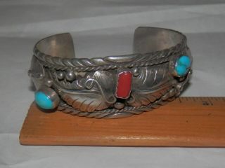 Vintage Native American Navajo Sterling Turquoise Cuff Bracelet,  Old Pawn Signed