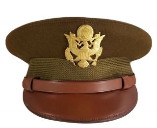 Vintage Ww2 Us Army Military Officer Wool Dress Hat Visor Cap Cavalry Strap