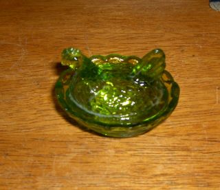 2 - 1/2 " Green Depression Glass Hen On Nest With " Wc " Imprint In Nest