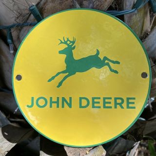 Vintage John Deere Tractors Porcelain Sign Round Farm Machine Metal Enamel Green