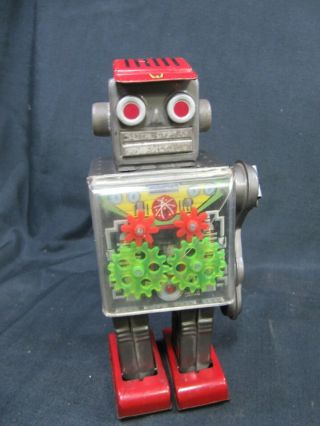 Vintage Japan Space Windup Tin Toy Horikawa 9  Walking Gear Robot Parts Or Rep