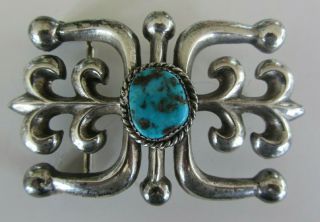 Vintage & Unique Wbh Signed Sterling Silver & Turquoise Stone Navajo Belt Buckle