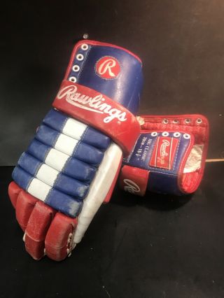 Rawlings Vintage 80s Rhg Pro Flex Ice Hockey Gloves 15.  5 " Red Blue White Habs