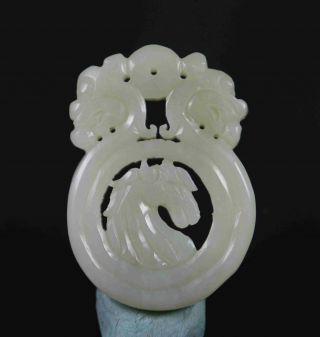 Certified Finely Chinese Qing Dy Old Nephrite Jade Carved Dragons Pendant C1324
