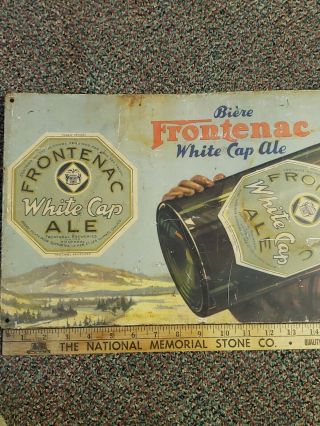 vintage white cap frontenac ale soda beer metal sign 2