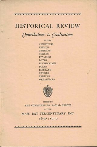 Mass.  Bay Tercentenary Book ``historical Review - Contributions To Civi
