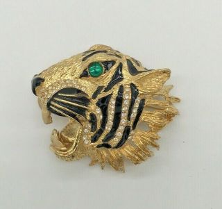 Vintage 1980s Butler & Wilson Big Cat Tiger Enamel And Diamanté Brooch