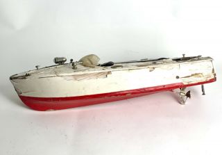 50s Vtg Tmy Japan Wooden Speed Boat Toy Boat Battery Powered Restore Parts