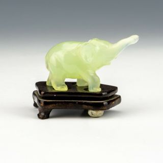 Antique Chinese Carved Jade Oriental Elephant Figure - On Wooden Stand