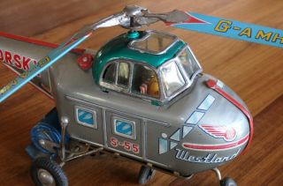 1950s Vintage Westland Sikorsky S - 55 Tin Litho Friction Helicopter Japan