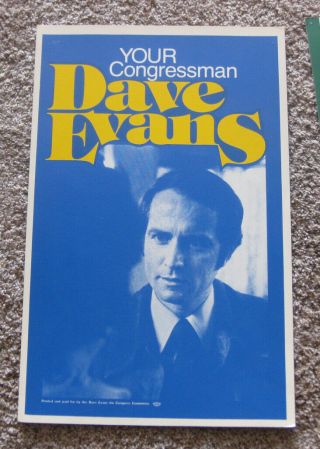 1980s Era Dave Evans For Congress From Indiana Picture Campaign Poster