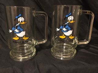 2 Vintage Donald Duck Walt Disney Productions Drinking Glass Mugs R3