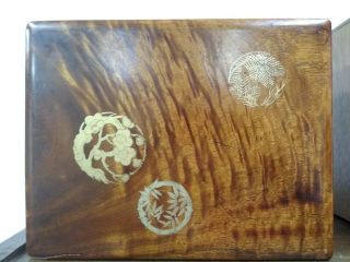 Japanese Camphor Wood Box Dovetailed W Goldtone Inlay Design 12 " X 9.  5 " X 4 "
