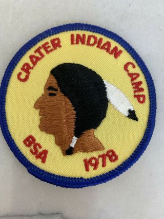 Crater Indian Day Camp 1978 Vintage Bsa Boy Scout Patch Yellow Blue