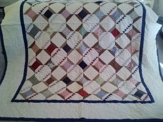 Vintage Completely Hand Made Geometrical Patchwork Cotton Quilt - 64x82 - Gorgeous