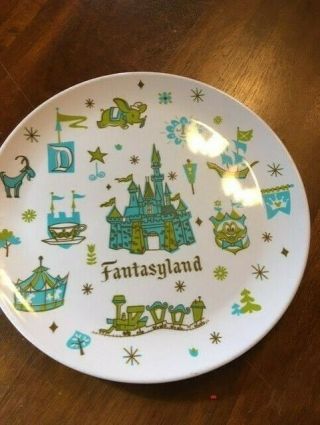 Vintage Disney Parks Disneyland Melamine 8 " Plate Fantasyland Collectible Map