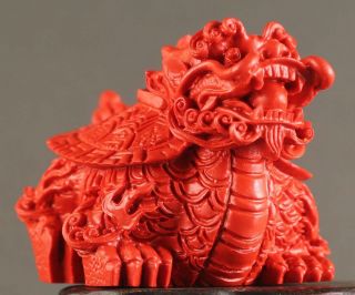 Chinese natural cinnabar red jade hand - carved dragon tortise pendant 2.  2 inch 3