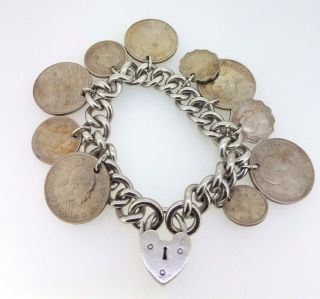 Vintage Heavy Solid Silver Charm Bracelet With Ghana Coins