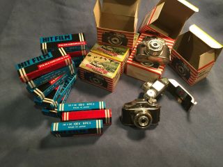 Vintage Mini Spy Camera Bundle Of 8 Cameras,  Made In Hong Kong,  14 Boxes Of Film