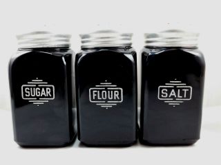 Vintage Mckee Black Glass Large Box Salt Flour Sugar Shakers
