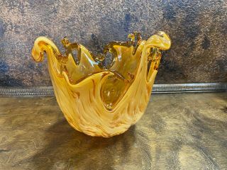 Vintage Mid Century Modernist Murano Art Glass Freeform Bowl Signed