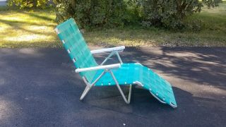 Vintage Sunbeam Folding Aluminum Chaise Lounge Lawn Pool Reclining Web Webbing