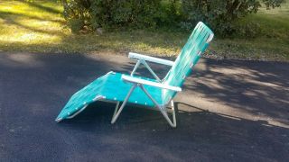 Vintage Sunbeam Folding Aluminum Chaise Lounge Lawn Pool Reclining Web webbing 3