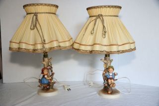 1960’s Vintage Hummel Table Lamps (2) Girl And Boy In Apple Tree