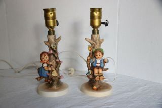 1960’s Vintage Hummel Table Lamps (2) Girl and Boy in Apple Tree 2