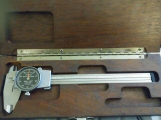 Vintage Brown & Sharpe No 599 - 579 - 5 6 " Dial Caliper 0.  001 " Grad Wood Box