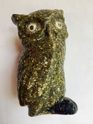 Vintage Gray Black Owl Figurine Made In Hawaii On The Big Island 3 1/2 " Tall
