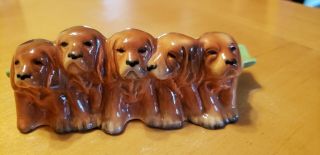 6 " Vintage Beswick Pottery Green And Brown 5 Spaniel Dog Ashtray 869