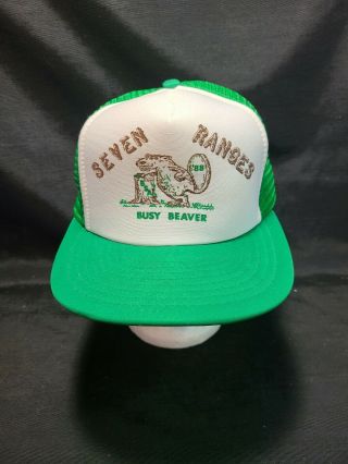 Vintage Snapback Boy Scouts Bsa Hat Seven Ranges Busy Beaver 1988 Green Trucker