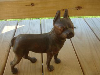 Old Vtg Cast Iron Boston Terrier Door Stop Dog Figure Figurine 8 " X 7 "