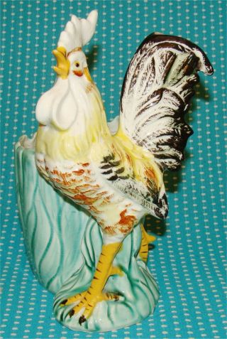 Vtg Rooster Chicken Planter Aqua Green It4347 Napco Figurine Farm House Decor