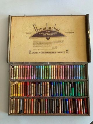 Vintage Grumbacher Soft Pastels Set 7 99 Colors In Wood Case