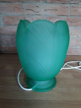 Vintage 1930s Art Deco Bagley Green Glass Tulip Lamp 2
