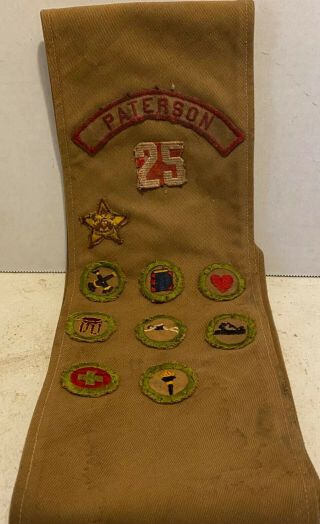 Early Paterson Jersey Boy Scout Sash With Merit Badges