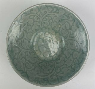 5 1/2 " Chinese Export Green Glazed Celadon Floral Porcelain Round Dish Bowl Mmb