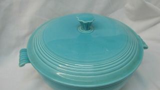 VINTAGE HLC FIESTA TURQUOISE FOOTED ONION SOUP BOWL 2