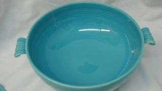 VINTAGE HLC FIESTA TURQUOISE FOOTED ONION SOUP BOWL 3