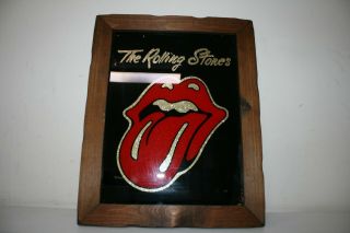 Vintage 1970s The Rolling Stones Wooden Framed Carnival Glitter Glass Picture